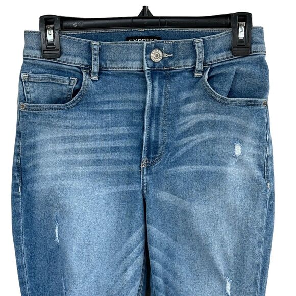 Express SZ 4 Cropped Legging Jeans High-Rise Stretch Zip-Fly Pockets Frayed Hems - Picture 2 of 11